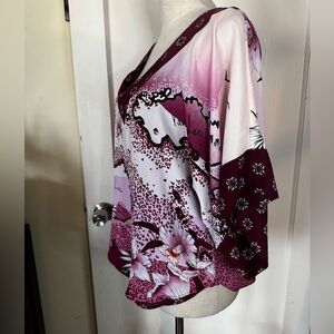 WHBM Exotic Floral Dolman Sleeve Blouse Feminine Vacation Beach Summer tropical